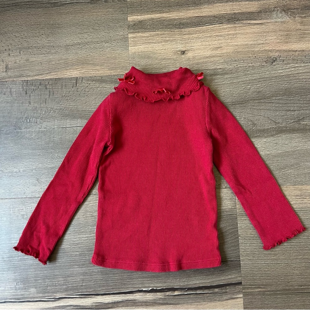 Vintage Kids R Us Toddler Girls' Red Ruffled Dainty Bow Turtleneck Size 2T